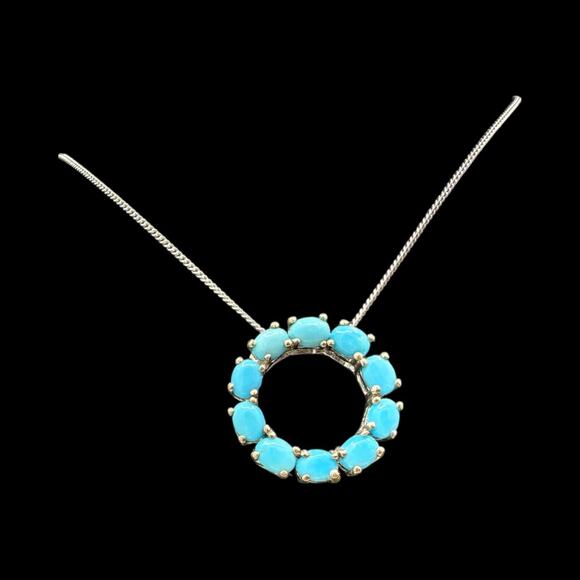 Natural Blue Turquoise Infinity Love Circle Pendant Necklace 925 Sterling Silver - Picture 3 of 6